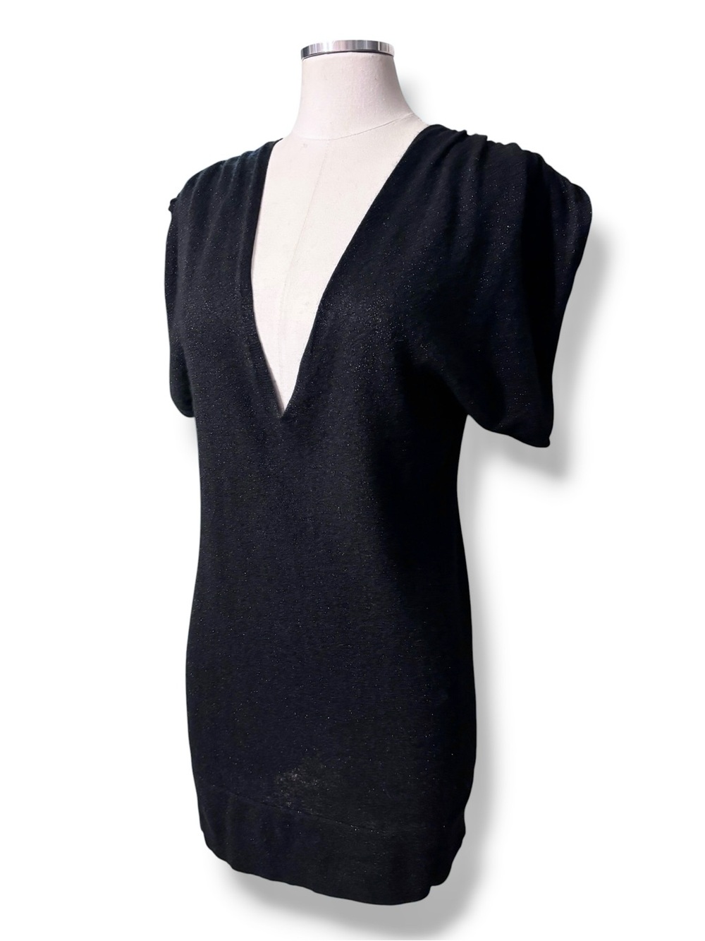 CHRISTOPHER FISCHER Cashmere & Silk Blend Sweater Mini Dress Black Silver Lurex
